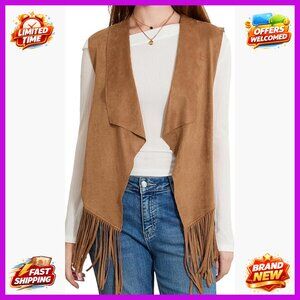 Medium Fringe Vest Sleeveless Western Boho Waistcoat Open Front